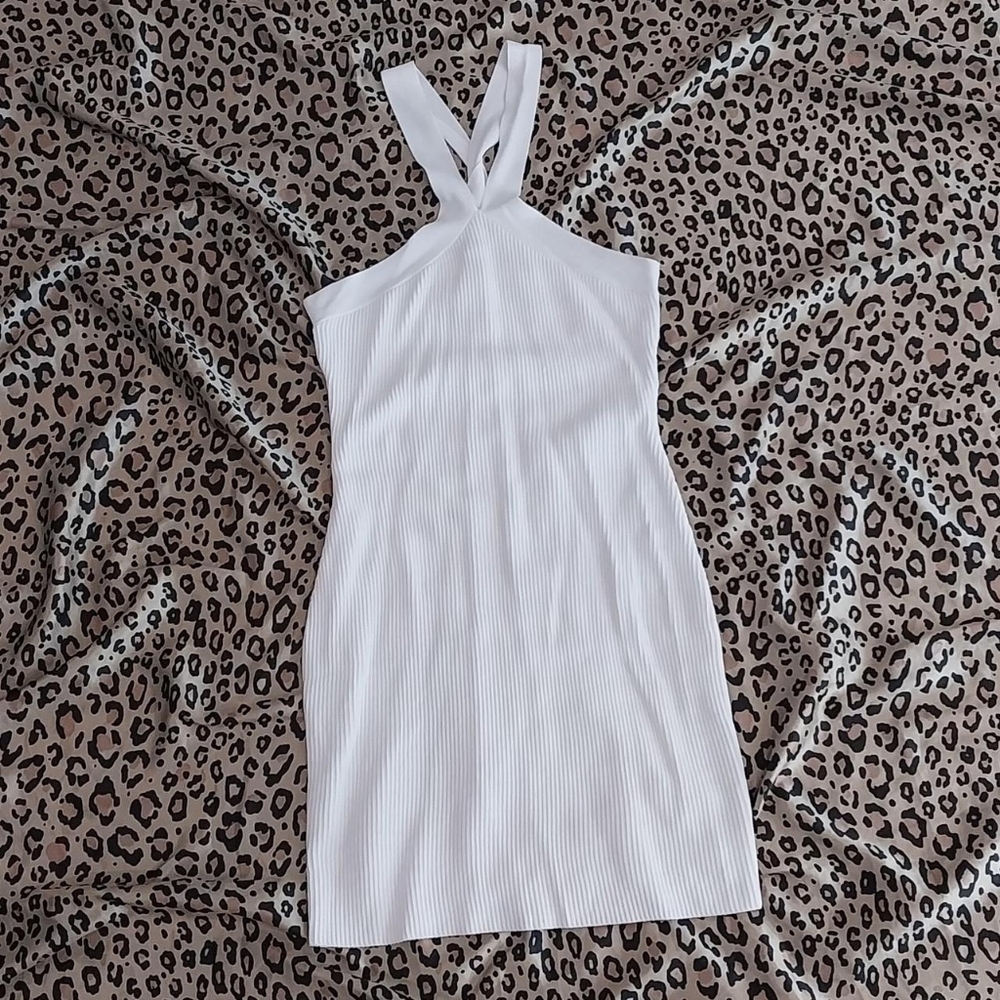 Love Tree White Ribbed Mini Dress